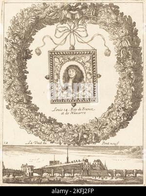 La vue du Pont neuf; Louis XIV Roy de Franceet de Navarre, probablement 1665. Banque D'Images