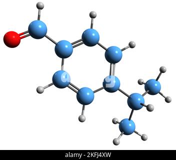 3D image de la formule squelettique du Cuminaldéhyde - structure chimique moléculaire du p-isopropylbenzaldéhyde isolé sur fond blanc Banque D'Images