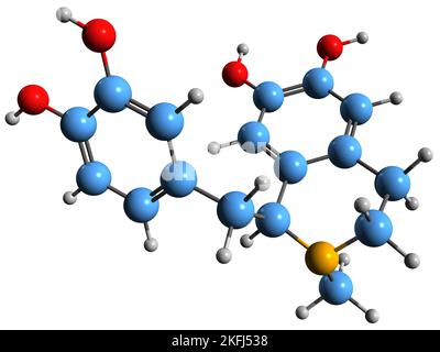 3D image de la formule squelettique de laudonozoline - structure chimique moléculaire de l'opiacé isolé sur fond blanc Banque D'Images