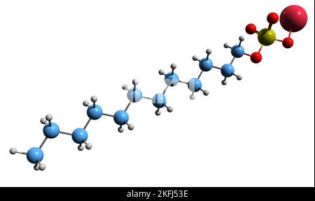 3D image de la formule squelettique du dodécyl sulfate de sodium - structure chimique moléculaire du dodécanesulfate de sodium isolé sur fond blanc Banque D'Images