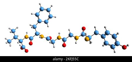 3D image de la formule squelettique de Leu-enképhaline - structure chimique moléculaire du neurotransmetteur peptidique endogène opioïde isolé sur le backgroun blanc Banque D'Images