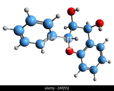 3D image de la formule squelettique de Leucoanthocyanidine - structure chimique moléculaire du flavan diol isolé sur fond blanc Banque D'Images