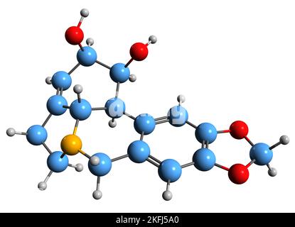 3D image de la formule squelettique de Lycorine - structure chimique moléculaire de l'alcaloïde toxique isolé sur fond blanc Banque D'Images