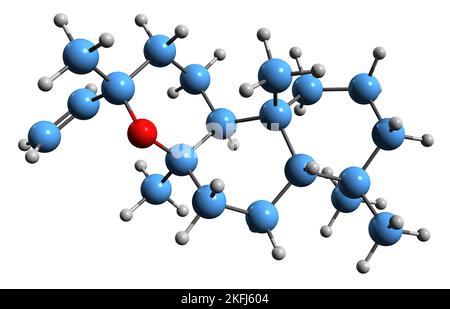 3D image de formule squelettique de maloyloxide - structure chimique moléculaire de la phytochimie isolée sur fond blanc Banque D'Images