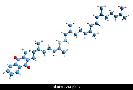 3D image de la formule squelettique de la ménaquinone - structure chimique moléculaire de la vitamine K2 isolée sur fond blanc Banque D'Images