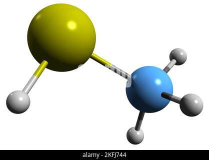 3D image de la formule squelettique du méthanéthiol - structure chimique moléculaire du composé organosulfuré, l'alcool thiométhylique, isolé sur fond blanc Banque D'Images