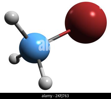 3D image de la formule squelettique du Bromométhane - structure chimique moléculaire du bromure de méthyle composé d'organobromine isolé sur fond blanc Banque D'Images