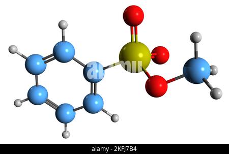 3D image de la formule squelettique du benzènesulfonate de méthyle - structure chimique moléculaire du bésylate de méthyle isolé sur fond blanc Banque D'Images