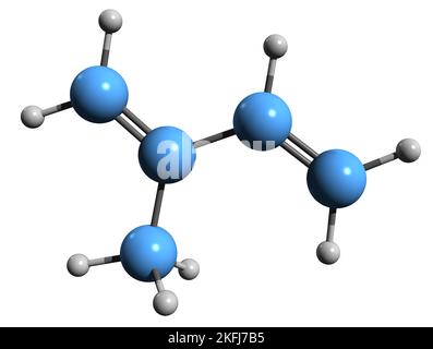 3D image de la formule squelettique de l'isoprène - structure chimique moléculaire du méthylbutadiène isolé sur fond blanc Banque D'Images