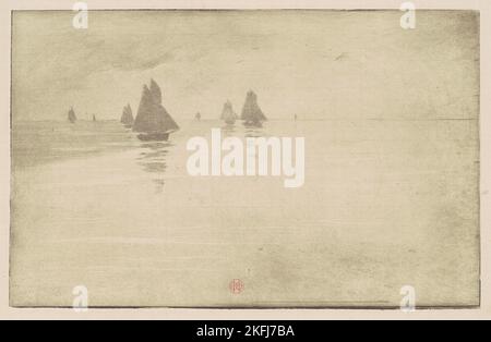 Bateaux dans un brouillard le matin, c. 1887. Banque D'Images