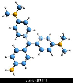 3D image de la formule du squelette violet de méthyle - structure chimique moléculaire du chlorure d'hexaméthylparosanilinium isolé sur fond blanc Banque D'Images