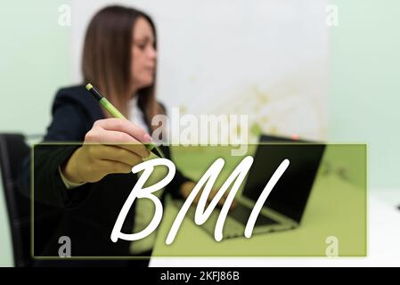 Légende de texte présentant l'IMC. Concept Internet méthode d'estimation des niveaux de graisse corporelle en fonction du poids et de la taille Banque D'Images