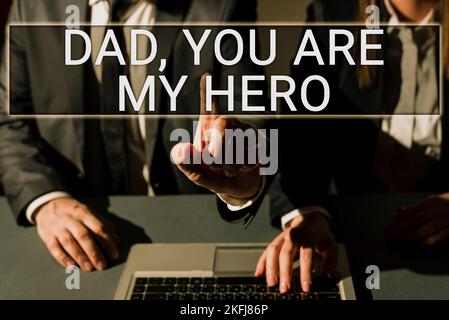 Signe écrit main papa, vous êtes mon héros. Concept signifiant l'admiration pour votre père amour sentiments compliment Banque D'Images