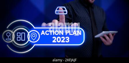 Légende conceptuelle Plan d'action 2023. Internet concept à faire liste contiennent nombre de choses à faire l'année prochaine Banque D'Images