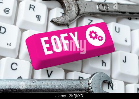 Texte d'écriture Eofy. Concept signifiant une méga vente tenue à la fin d'un exercice financier Banque D'Images