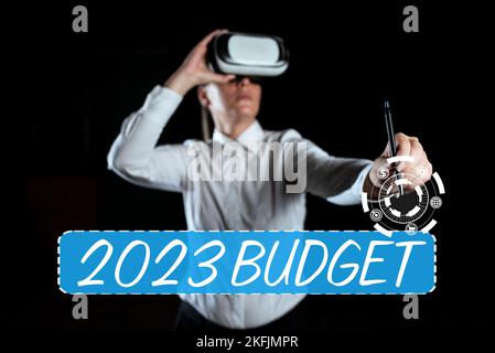 Affiche indiquant le budget 2023. Présentation commerciale Plan financier d'entreprise pour la nouvelle année Stratégie d'investissement Banque D'Images