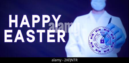 Légende conceptuelle Joyeuses Pâques. Vitrine des affaires Fête chrétienne commémorant la résurrection de Jésus Banque D'Images