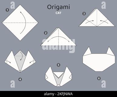 Tutoriel Origami. Jeu d'origami pour les enfants. Cat Illustration de Vecteur