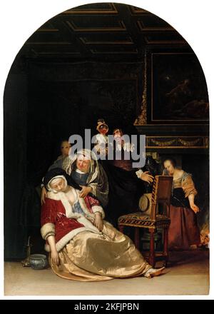 Frans van Mieris The Elder ; visite du médecin ; 1667 ; huile à panneaux ; Musée national Brukenthal, Sibiu, Roumanie. Banque D'Images