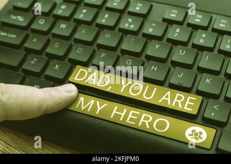 Signe écrit main papa, vous êtes mon héros. Mot pour l'admiration pour votre père amour sentiments compliment Banque D'Images