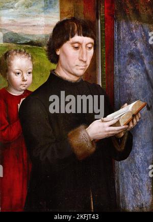 Hans Memling; Portrait of a Man Reading; Circa 1480; huile sur panneau; Brukenthal National Museum, Sibiu, Roumanie. Banque D'Images