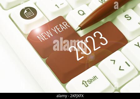 Légende conceptuelle nouvel an 2023. Mot écrit sur le message d'accueil célébrant les meilleurs vœux de fin d'année Banque D'Images