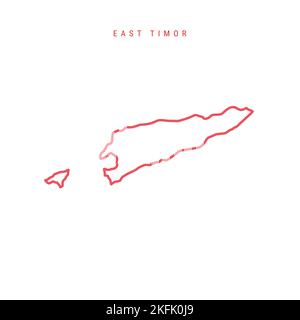 Timor oriental carte fine de ligne. Frontière rouge du Timor-Leste. Nom du pays. Illustration plate. Banque D'Images