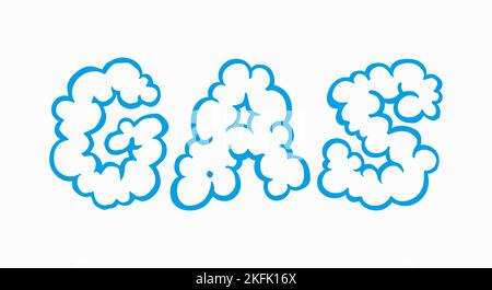 Le mot GAZ écrit en lettres en forme de nuage. Illustration plate isolée sur fond blanc. Banque D'Images