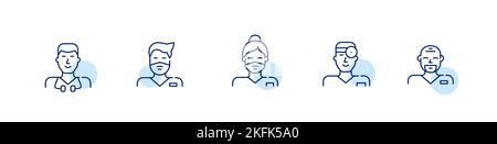 Professionnels médicaux. Icônes du personnel hospitalier. Infirmières et médecins. Ligne de contour pixel parfaite et modifiable Illustration de Vecteur