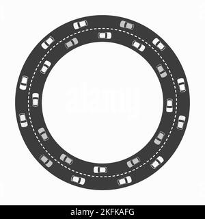 Périphérique avec voitures. Cadre du cercle de circulation de la ville. Circulation circulaire. Illustration plate isolée sur fond blanc. Banque D'Images