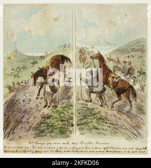 M. Briggs s'en va avec les Brighton Harriers, 1850/59. Équitation dans Sussex: 'Il a un jour de la capitale. Le seul inconvénient, c'est qu'il est obligé de conduire son cheval sur Hill pour le soulager et sur Hill parce qu'il a peur de passer par-dessus sa tête - de sorte qu'il ne peut pas faire autant d'exercice de cheval qu'il pourrait le souhaiter ! ». Par, ou peut-être après, John Leech. Banque D'Images