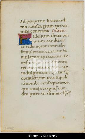 Feuille de manuscrit illuminée, c. 1450. Banque D'Images