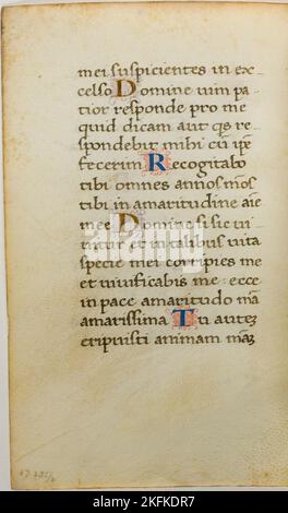 Feuille de manuscrit illuminée, c. 1450. Banque D'Images