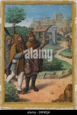 Bergers sur leur chemin à la Nativité, d'un Livre des heures, c. 1495. Peut-être par un disciple de Jean Poyet. Banque D'Images