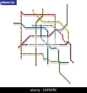 3D carte isométrique du métro de Mexico. Modèle de plan de transport urbain pour la route souterraine Illustration de Vecteur