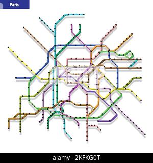 3D carte isométrique du métro de Paris. Modèle de plan de transport urbain pour la route souterraine Illustration de Vecteur