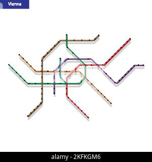 3D carte isométrique du métro de Vienne. Modèle de plan de transport urbain pour la route souterraine Illustration de Vecteur