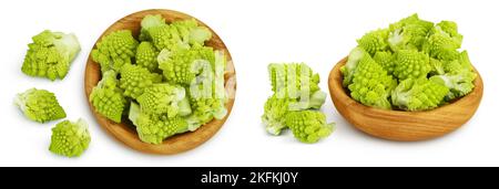 Chou de brocoli romanesco ou chou-fleur romain isolé sur fond blanc avec. Vue de dessus. Pose à plat Banque D'Images