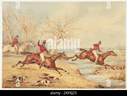 Chasseurs montés avec chiens, 1830/40. Attribué à Henry Alken. Banque D'Images