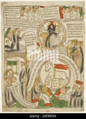 L'Agneau recevant le livre scellé, folio C de l'Apocalypse, 1460/70. Banque D'Images