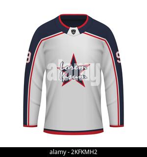 Maillot extérieur réaliste de hockey sur glace Columbus, modèle de chemise pour uniforme de sport Illustration de Vecteur