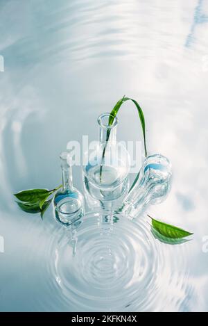 Extraction biologique et scientifique naturelle en Verrerie, Herb vert médecine alternative, produits de soins de la peau de beauté naturelle, Concep de laboratoire et de développement Banque D'Images