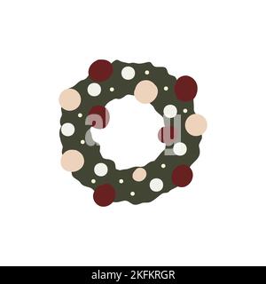 Couronne de Noël. Autocollants de Noël pour cartes postales. Élément de conception du nouvel an. Illustration de Vecteur