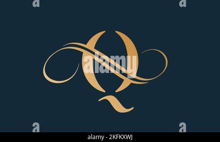 Modèle de logo lettre q de luxe de couleur or. Design moderne et luxueux avec logo q lettre. Modèle vectoriel de logo Royal Premium lettre Q. Illustration de Vecteur