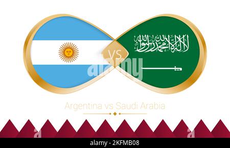 L'Argentine contre l'Arabie Saoudite, icône en or pour le match de football 2022. Illustration vectorielle. Illustration de Vecteur