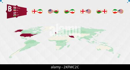 Participants au groupe B du tournoi de football, en Bourgogne sur la carte du monde. Tous les jeux de groupe. Illustration vectorielle. Illustration de Vecteur