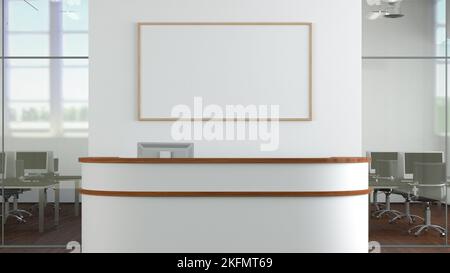 Maquette d'affiche horizontale vierge sur le mur au-dessus du bureau de réception Banque D'Images