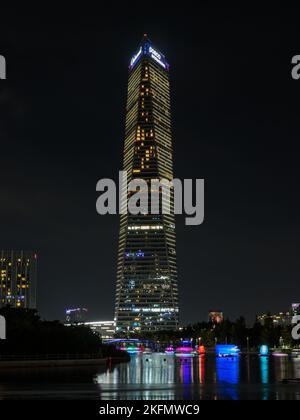 Le paysage nocturne de Songdo, en corée du Sud Banque D'Images