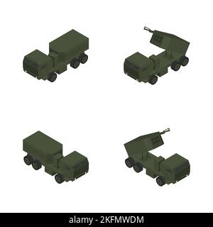 Système de missiles d'artillerie très mobile. Plat 3D style isométrique. Illustration de Vecteur