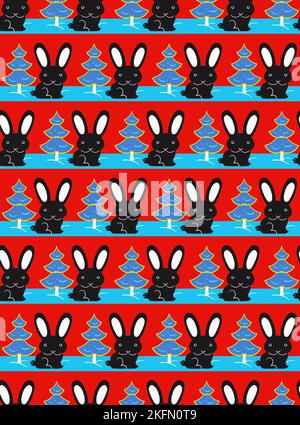 Nouvel an chinois - lapin noir, motif vectoriel sans couture Illustration de Vecteur